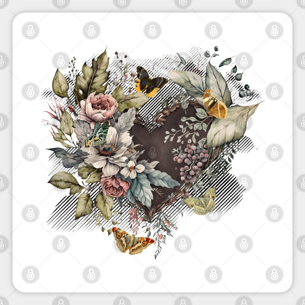 Vintage Valentine Heart, Flowers, Butterflies Magnet by HolidayBug
